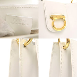 美品 セリーヌ F-98/1 ヴィンテージ ゴールド金具 レザー ホワイト ワンショルダーバッグ 白 0822【中古】CELINE
