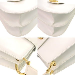 美品 セリーヌ F-98/1 ヴィンテージ ゴールド金具 レザー ホワイト ワンショルダーバッグ 白 0822【中古】CELINE
