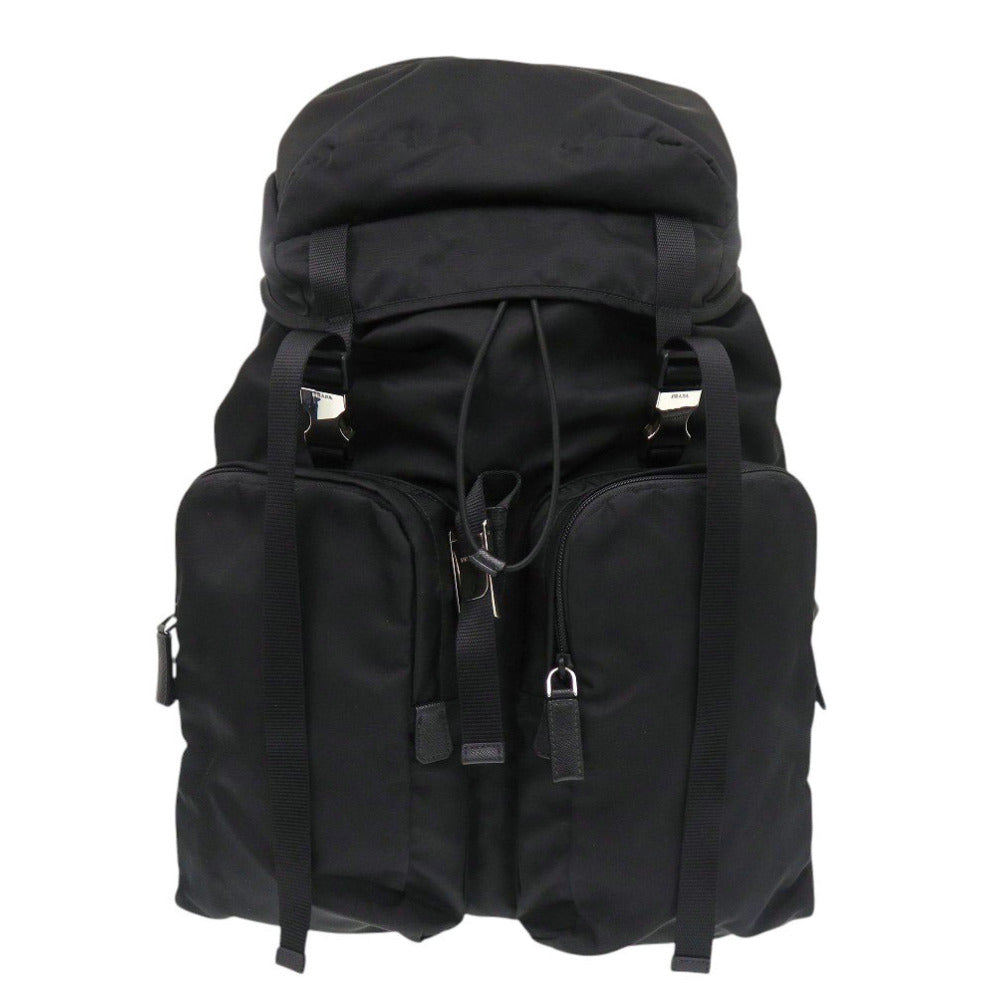 美品 プラダ TESSUT MONTAGNA 2VZ019 バックパック ナイロン レザー ブラック リュック 黒 0836【中古】PRADA