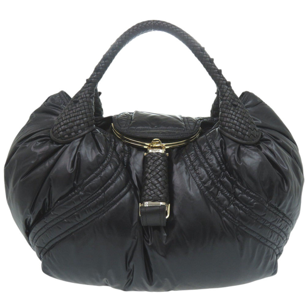 美品 フェンディ × モンクレール スパイバッグ ナイロン/レザー ブラック ハンドバッグ 黒 0849【中古】FENDI