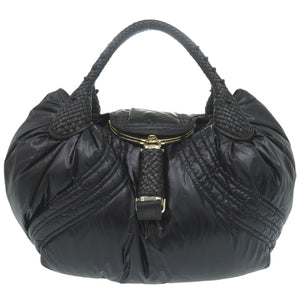 美品 フェンディ × モンクレール スパイバッグ ナイロン/レザー ブラック ハンドバッグ 黒 0849【中古】FENDI
