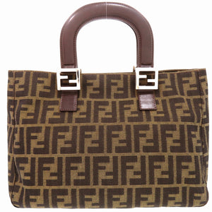 美品 フェンディ ズッカ 26329 レザー キャンバス ブラウン ハンドバッグ 0866【中古】FENDI