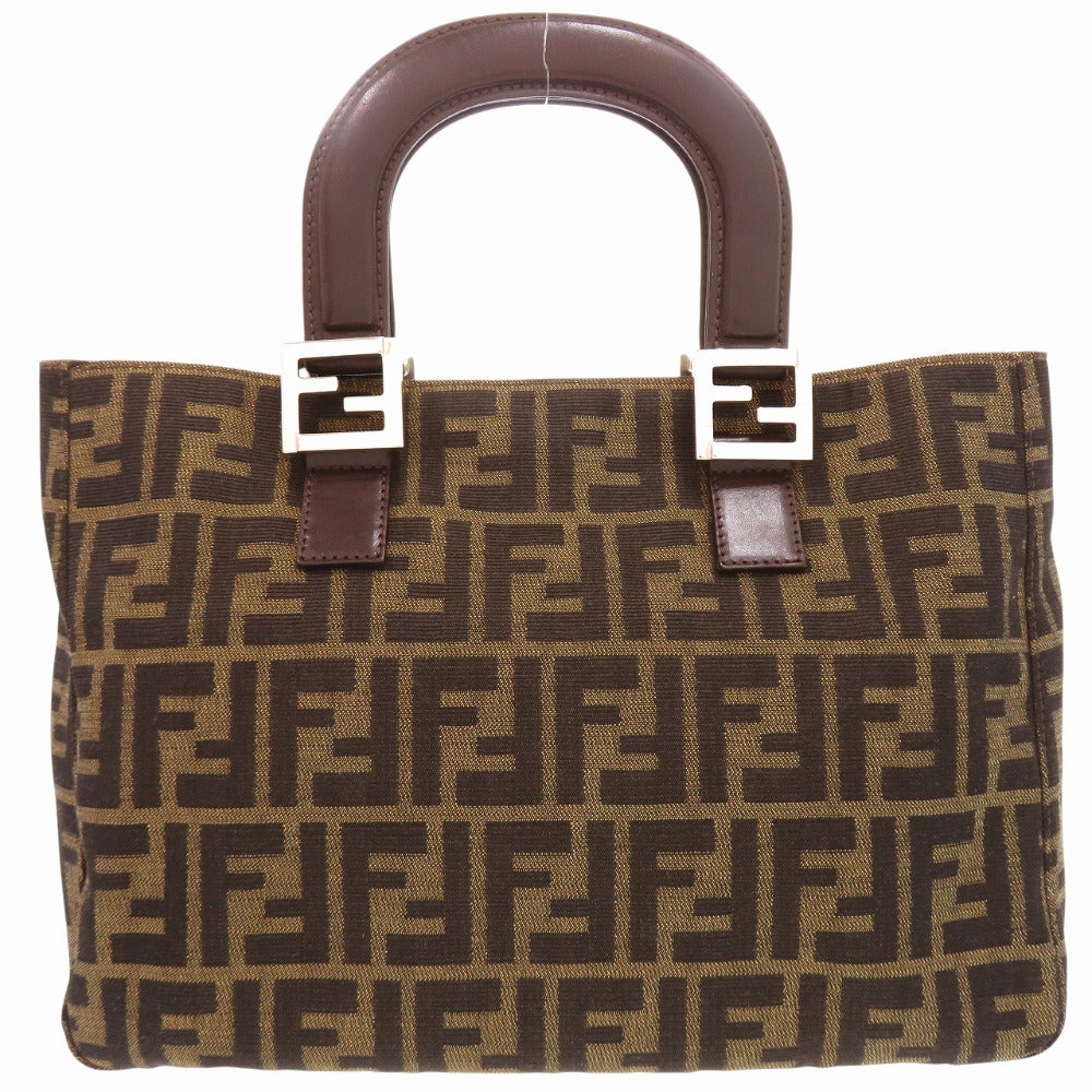 美品 フェンディ ズッカ 26329 レザー キャンバス ブラウン ハンドバッグ 0866【中古】FENDI