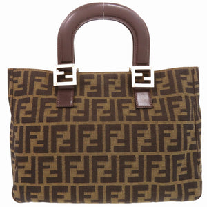 美品 フェンディ ズッカ 26329 レザー キャンバス ブラウン ハンドバッグ 0866【中古】FENDI