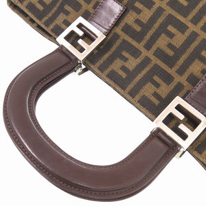 美品 フェンディ ズッカ 26329 レザー キャンバス ブラウン ハンドバッグ 0866【中古】FENDI