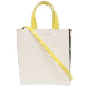 新品同様 マルニ 2WAY ミュゼオ レザー ホワイト/ブラック トートバッグ 白 黒 0960【中古】MARNI