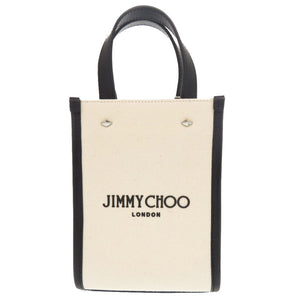 美品 ジミーチュウ Mini N/S キャンバス レザー ナチュラル ブラック ミニ トートバッグ 1019【中古】JIMMY CHOO