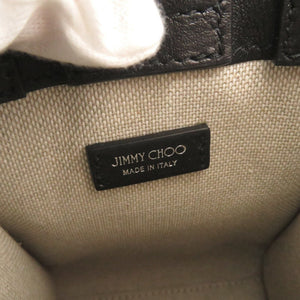 美品 ジミーチュウ Mini N/S キャンバス レザー ナチュラル ブラック ミニ トートバッグ 1019【中古】JIMMY CHOO