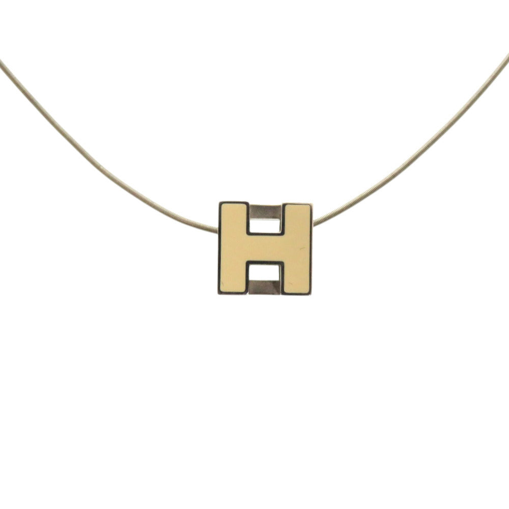 美品 エルメス カージュドアッシュ Hキューブ メタル シルバー 白 ネックレス 1034【中古】HERMES