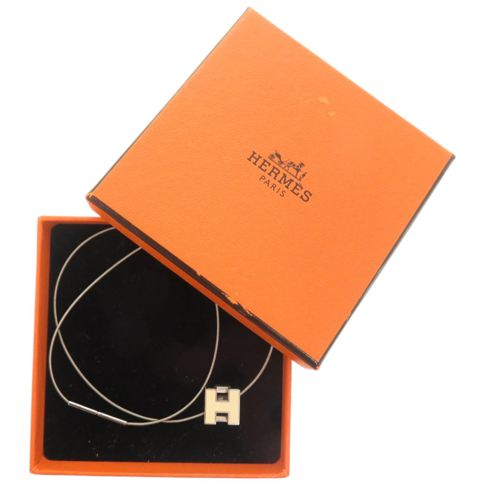 美品 エルメス カージュドアッシュ Hキューブ メタル シルバー 白 ネックレス 1034【中古】HERMES