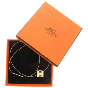 美品 エルメス カージュドアッシュ Hキューブ メタル シルバー 白 ネックレス 1034【中古】HERMES
