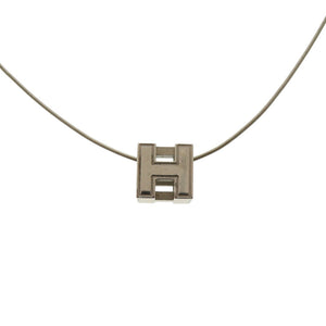 美品 エルメス カージュドアッシュ Hキューブ メタル シルバー 白 ネックレス 1034【中古】HERMES