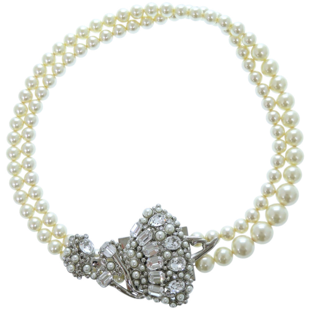美品 ミュウミュウ フェイクパール2連 フェイクパール メタル パールホワイト ネックレス 1036【中古】MIUMIU