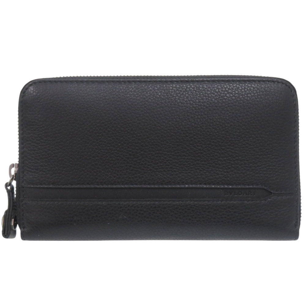 新品同様 ブルガリ オクト 36968 カーフレザー ブラック 長財布 黒 1040【中古】BVLGARI メンズ