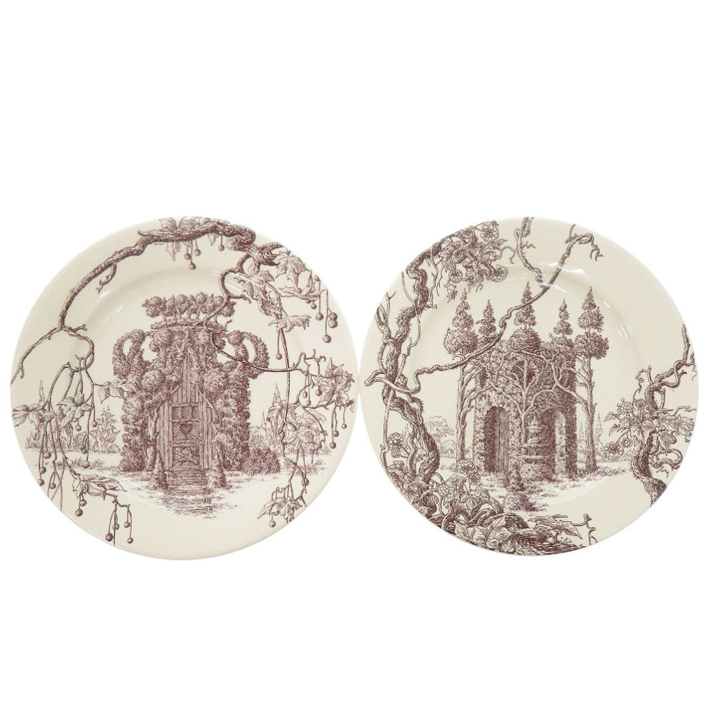 新品同様 エルメス デザートプレート Les Maisons Enchantees メゾンアンシャンテ 5 6 アイボリー 食器 2枚セット 1049【中古】HERMES
