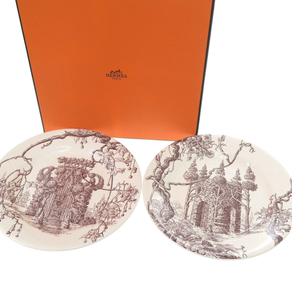 新品同様 エルメス デザートプレート Les Maisons Enchantees メゾンアンシャンテ 5 6 アイボリー 食器 2枚セット 1049【中古】HERMES
