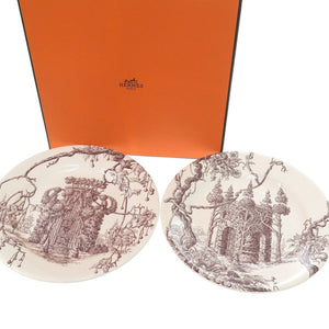 新品同様 エルメス デザートプレート Les Maisons Enchantees メゾンアンシャンテ 5 6 アイボリー 食器 2枚セット 1049【中古】HERMES