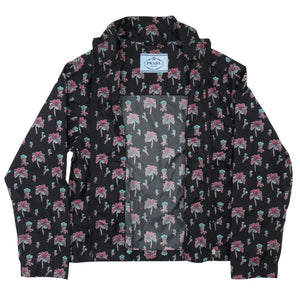美品 プラダ パーム 花柄 ジップアップブルゾン ナイロン ブラック マルチカラー 1057【中古】PRADA