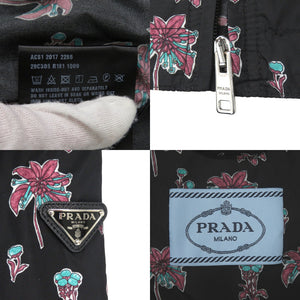 美品 プラダ パーム 花柄 ジップアップブルゾン ナイロン ブラック マルチカラー 1057【中古】PRADA