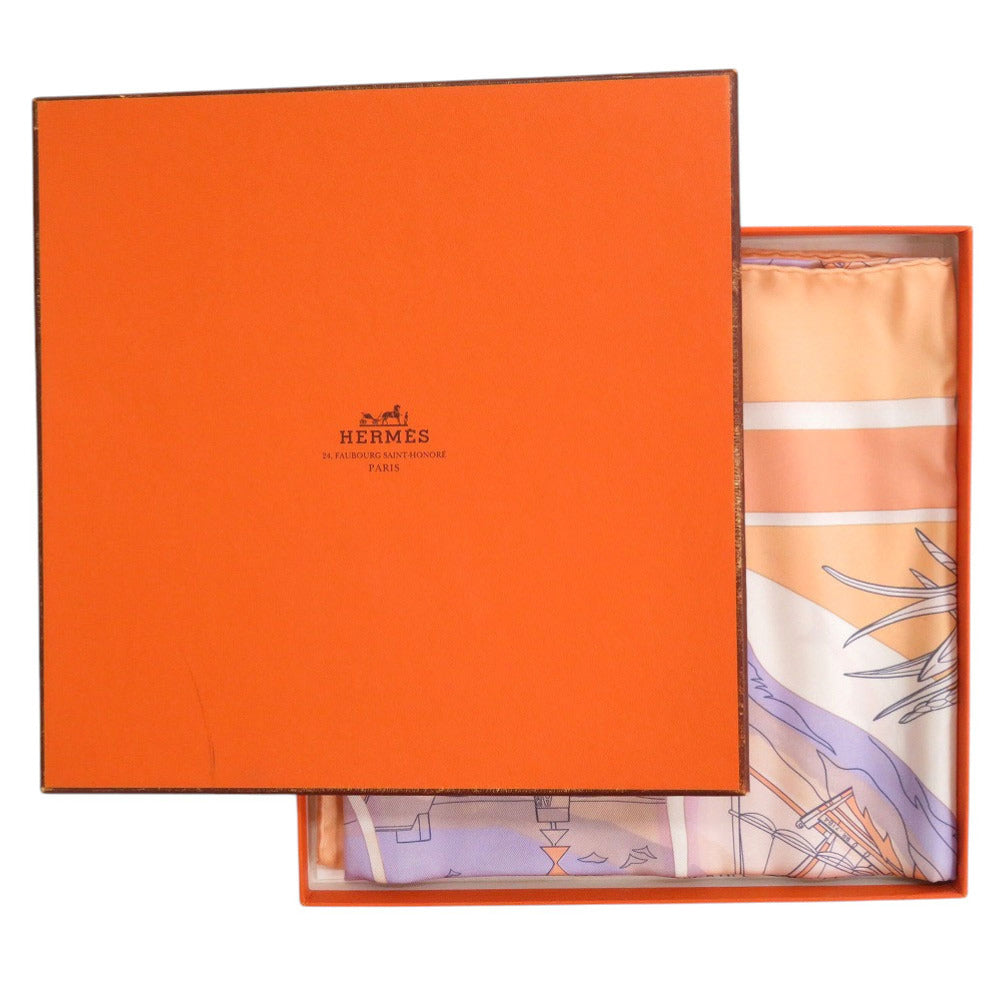 美品 エルメス カレ90 海の仲間達 COMPAGNONS DE MER シルク オレンジ パステルパープル スカーフ1061【中古】HERMES