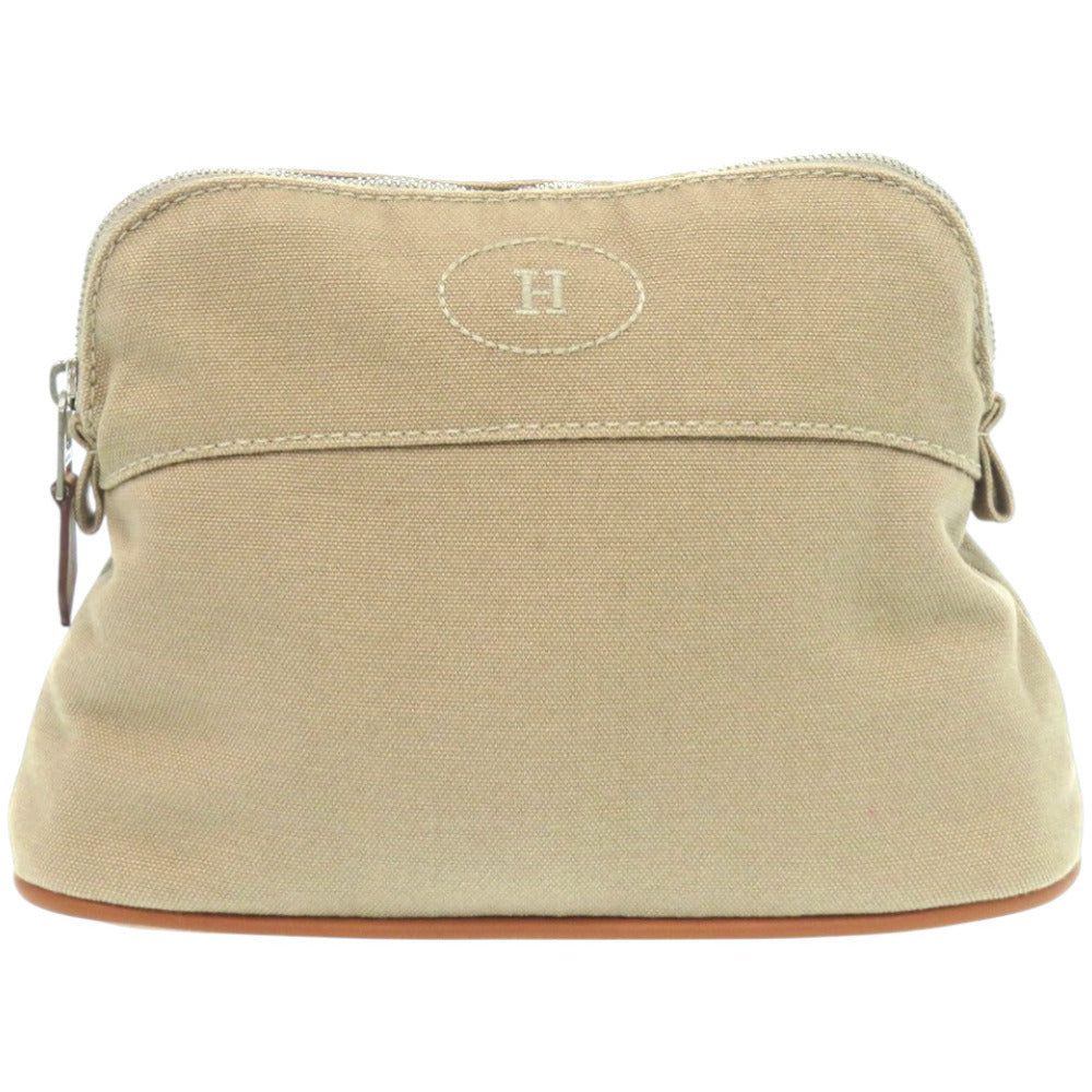 新品同様 エルメス ボリードポーチ ミニ コットン レザー ベージュ 茶 ポーチ 1071【中古】HERMES