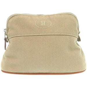 新品同様 エルメス ボリードポーチ ミニ コットン レザー ベージュ 茶 ポーチ 1071【中古】HERMES