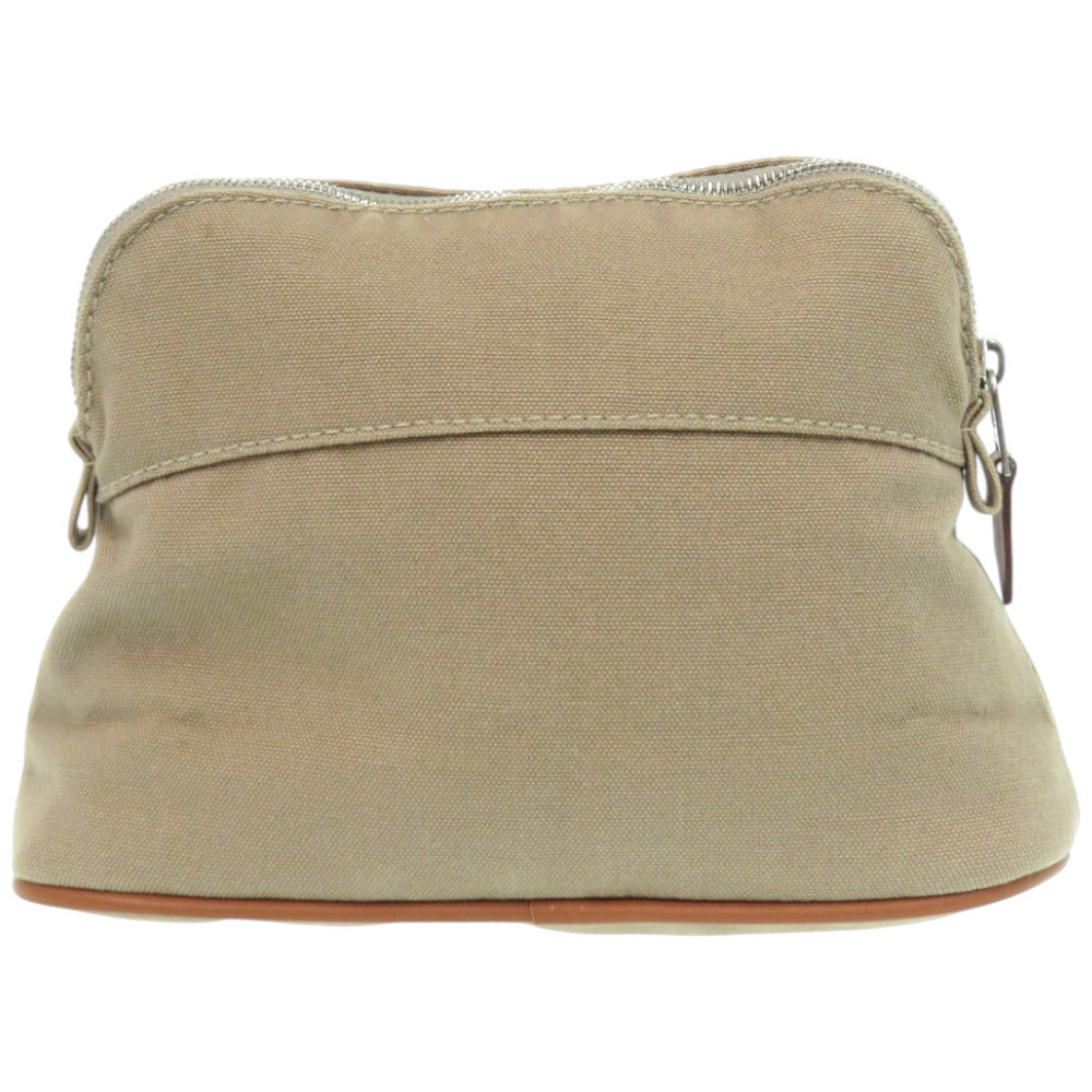 新品同様 エルメス ボリードポーチ ミニ コットン レザー ベージュ 茶 ポーチ 1071【中古】HERMES