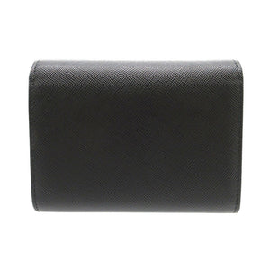 新品同様 プラダ リボン 三つ折り財布 レザー/サフィアーノレザー ブラック 黒 1073【中古】PRADA