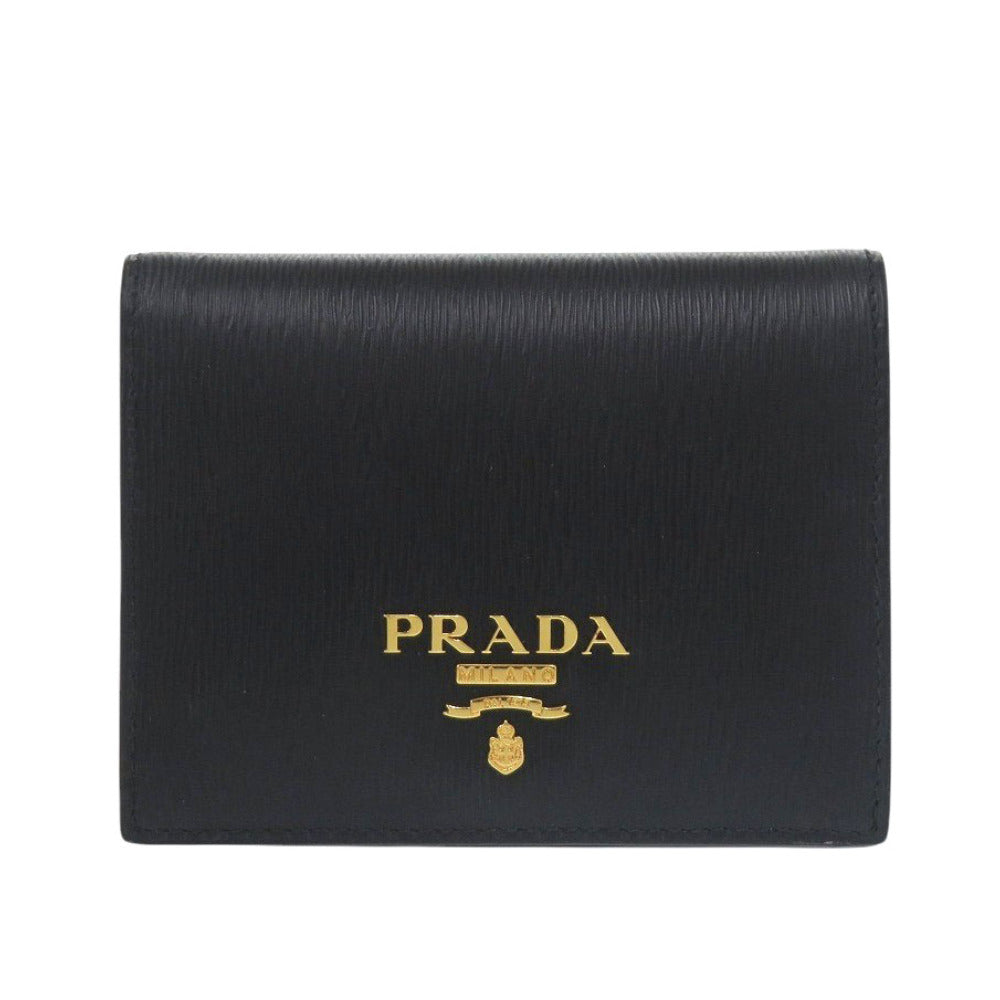 新品同様 プラダ 1MV204 ヴィッテロムーヴ レザー ブラック 二つ折り財布 黒 1081【中古】PRADA