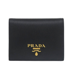 新品同様 プラダ 1MV204 ヴィッテロムーヴ レザー ブラック 二つ折り財布 黒 1081【中古】PRADA
