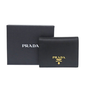 新品同様 プラダ 1MV204 ヴィッテロムーヴ レザー ブラック 二つ折り財布 黒 1081【中古】PRADA