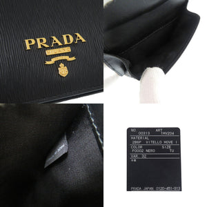 新品同様 プラダ 1MV204 ヴィッテロムーヴ レザー ブラック 二つ折り財布 黒 1081【中古】PRADA