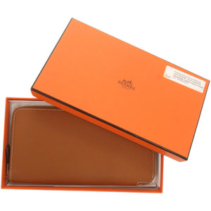 美品 エルメス アザップロングシルクイン ヴォーエプソン シルク ゴールド D刻印 茶 長財布 1098【中古】HERMES