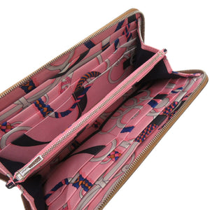 美品 エルメス アザップロングシルクイン ヴォーエプソン シルク ゴールド D刻印 茶 長財布 1098【中古】HERMES