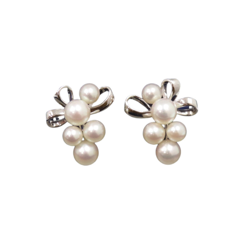 美品 ミキモト リボン シルバー パール ホワイト イヤリング 1107【中古】MIKIMOTO
