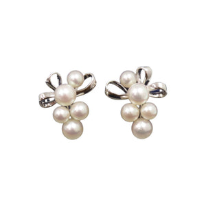 美品 ミキモト リボン シルバー パール ホワイト イヤリング 1107【中古】MIKIMOTO