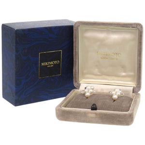 美品 ミキモト リボン シルバー パール ホワイト イヤリング 1107【中古】MIKIMOTO