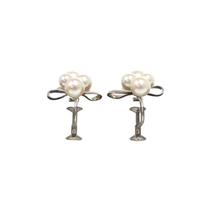 美品 ミキモト リボン シルバー パール ホワイト イヤリング 1107【中古】MIKIMOTO