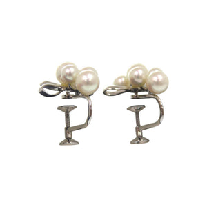 美品 ミキモト リボン シルバー パール ホワイト イヤリング 1107【中古】MIKIMOTO