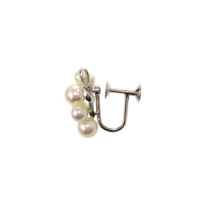 美品 ミキモト リボン シルバー パール ホワイト イヤリング 1107【中古】MIKIMOTO