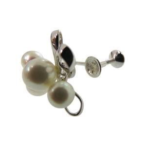 美品 ミキモト リボン シルバー パール ホワイト イヤリング 1107【中古】MIKIMOTO