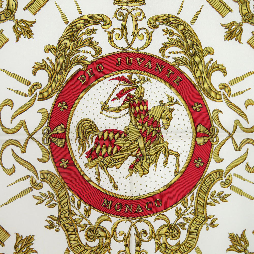 新品同様 エルメス カレ90 DEO JUVANTE MONACO シルク レッド ホワイト ゴールド スカーフ 1118【中古】HERMES