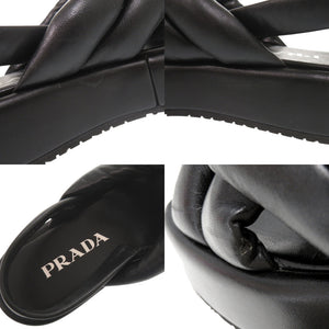 美品 プラダ ロゴ サイズ37 レザー ブラック サンダル 黒 1111【中古】PRADA