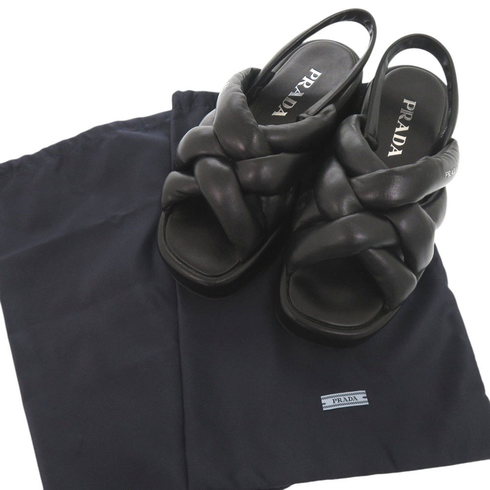 美品 プラダ ロゴ サイズ37 レザー ブラック サンダル 黒 1111【中古】PRADA