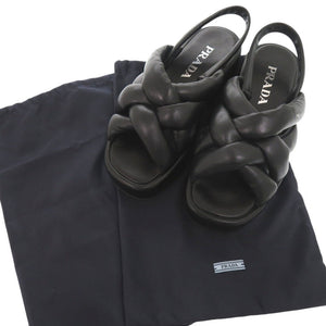 美品 プラダ ロゴ サイズ37 レザー ブラック サンダル 黒 1111【中古】PRADA