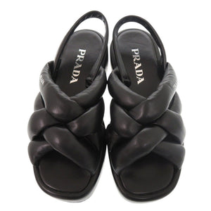 美品 プラダ ロゴ サイズ37 レザー ブラック サンダル 黒 1111【中古】PRADA