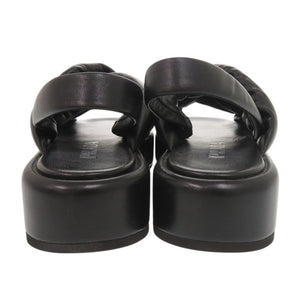 美品 プラダ ロゴ サイズ37 レザー ブラック サンダル 黒 1111【中古】PRADA