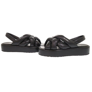 美品 プラダ ロゴ サイズ37 レザー ブラック サンダル 黒 1111【中古】PRADA