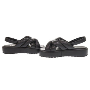 美品 プラダ ロゴ サイズ37 レザー ブラック サンダル 黒 1111【中古】PRADA