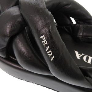 美品 プラダ ロゴ サイズ37 レザー ブラック サンダル 黒 1111【中古】PRADA